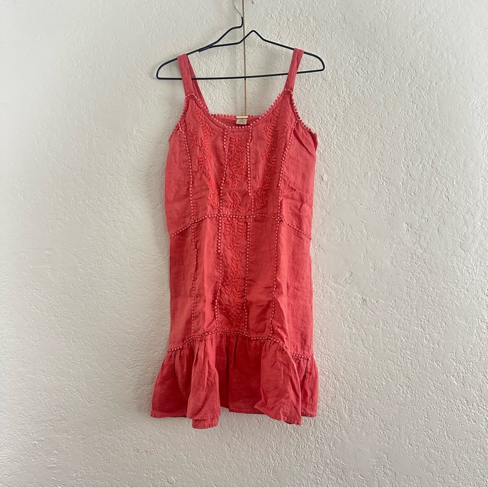 Magaschoni Coral Linen Embroidered Top